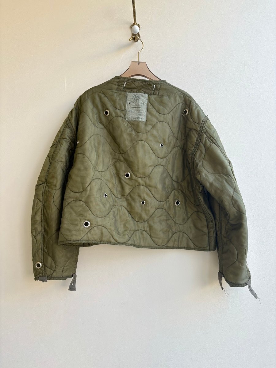 Olive Green Army Liner Quilted Coat w/ Silver Grommets & Clasp (Reworked) - Made X Hudson