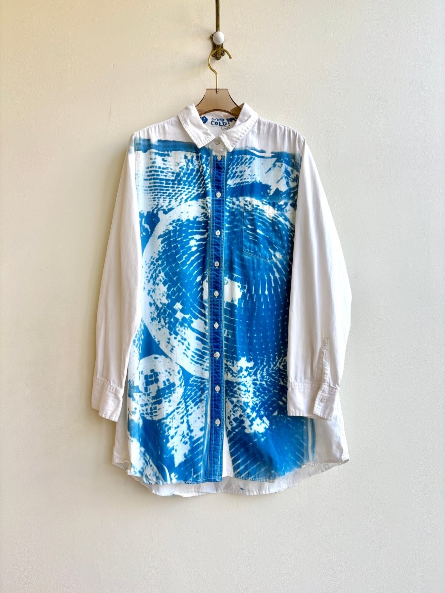 Disco Ball Cyanotype White Denim Button-Up Shirt (Reworked) - Made X Hudson