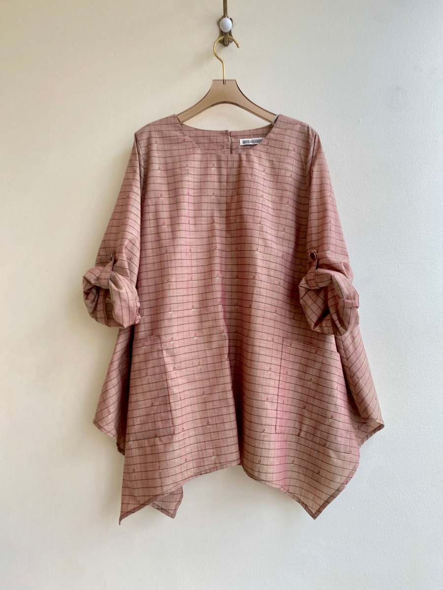 Iridescent Brown/Rose Plaid Handkerchief Hem Shirt w/ Patch Pockets - Made X Hudson