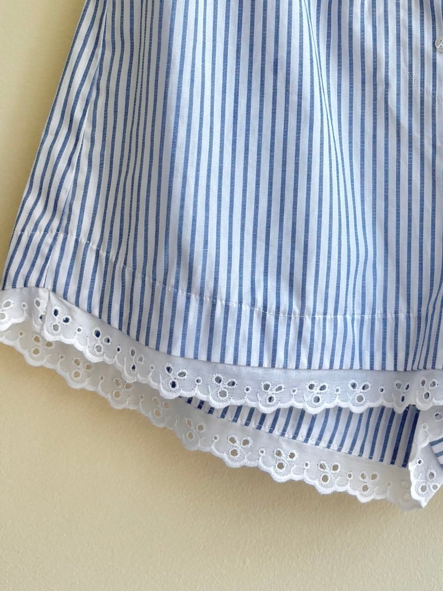 Blue & White Stripe w/ Eyelet Trim Boxer Shorts (Reworked) - Made X Hudson