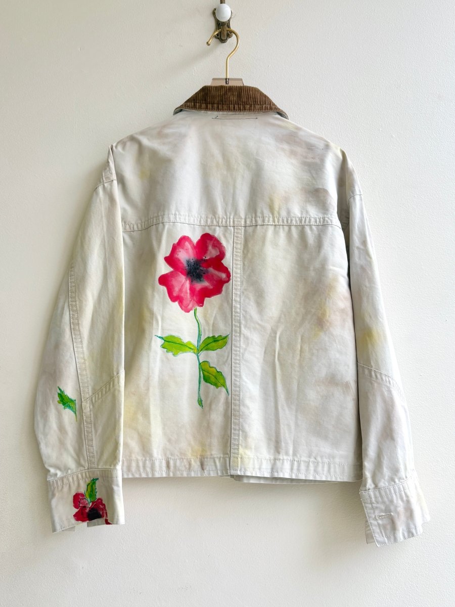 "Poppy" Fawn Corduroy Collared White Canvas Jacket | Hand Painted (Reworked) - Made X Hudson