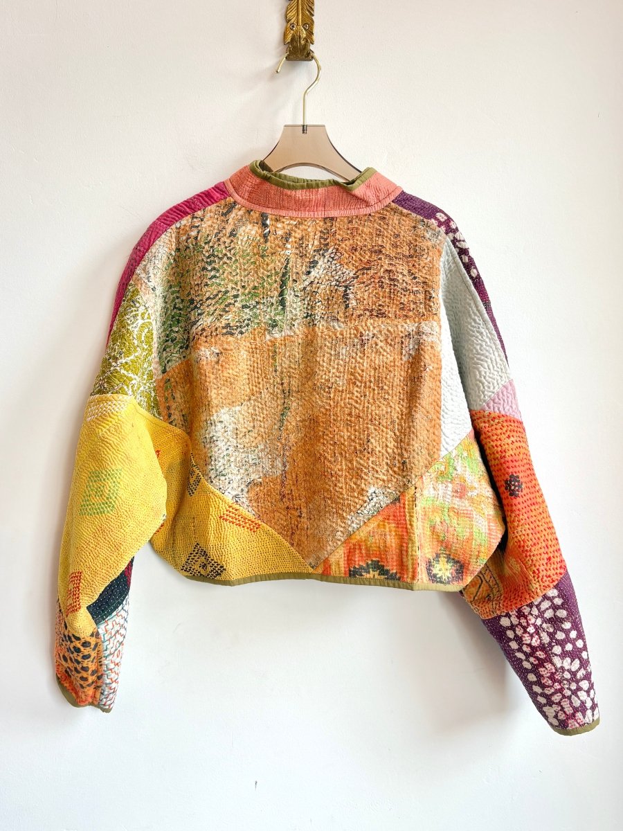 Reversible Kaira Quilted Cropped Jacket in Colors Tan, Wheat, Olive, Cream & Pink, Red, Black, Orange - Made X Hudson