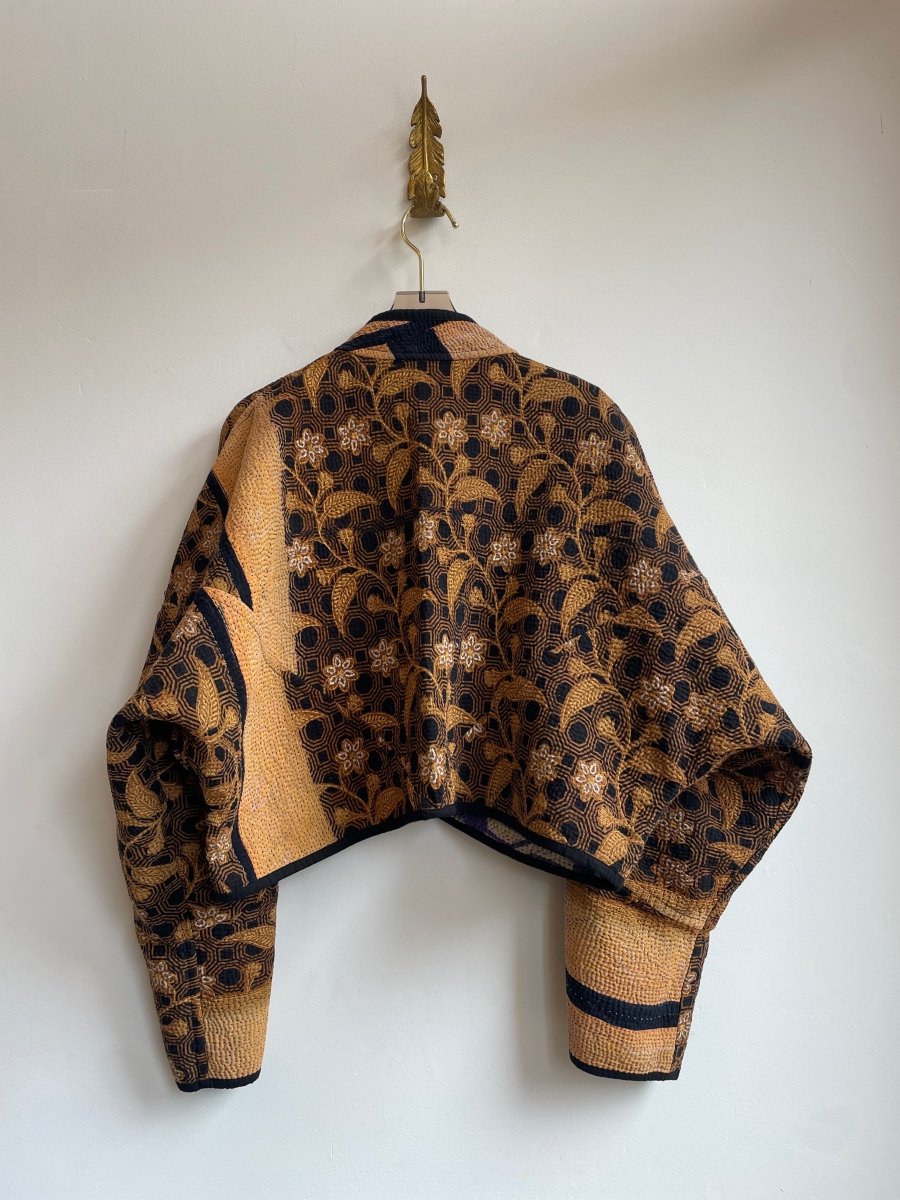 Reversible Kaira Quilted Cropped Jacket in Colors Light Grey, Purple, Yellow & Brown, Ochre, Black - Made X Hudson