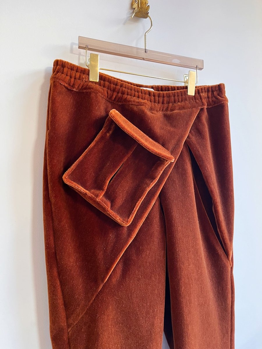 Chestnut Velvet Draped Jogger Pants - Made X Hudson