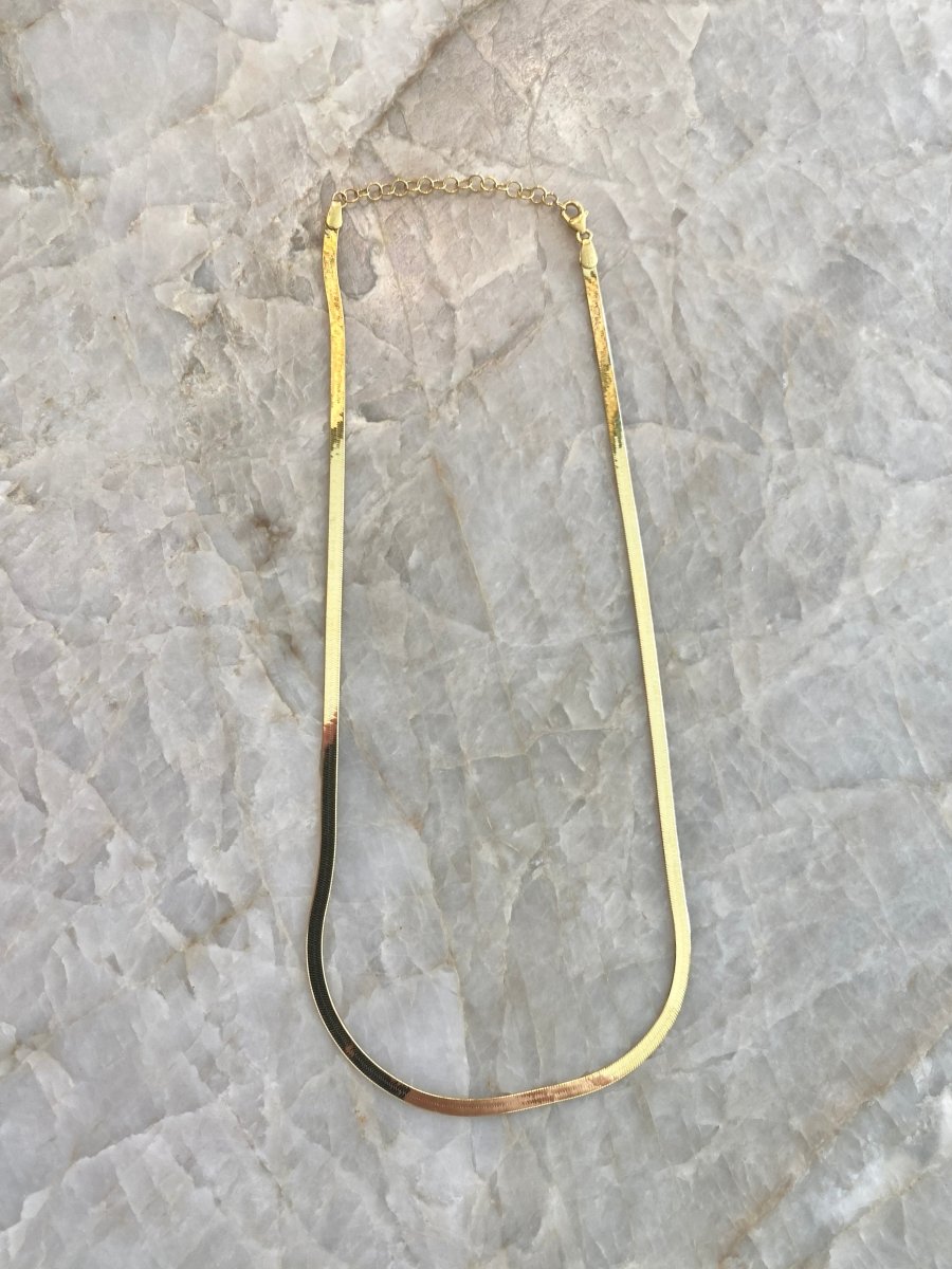 10k Solid Gold 2.5mm Herringbone Necklace (16" with extender to 18") - Made X Hudson