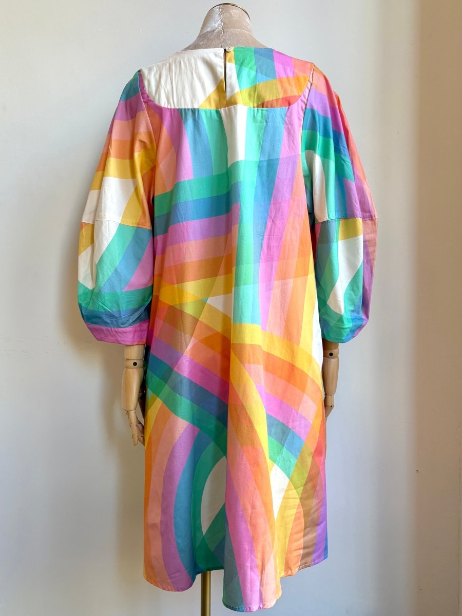 Rainbow Stripe Bib Dress w/ Balloon Sleeves - Made X Hudson