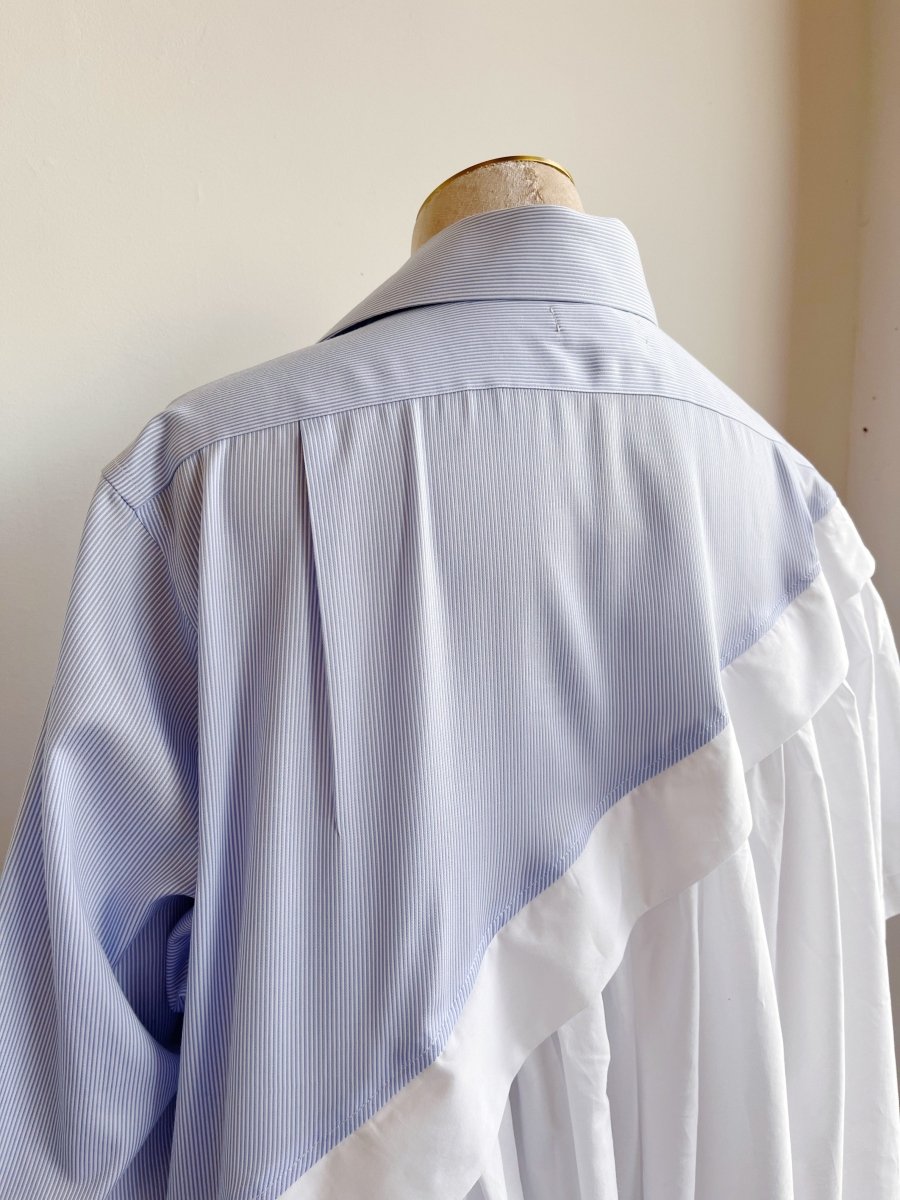 Asymmetric Shirtwaist Dress in Blue Mini - Stripe & White (Reworked) - Made X Hudson