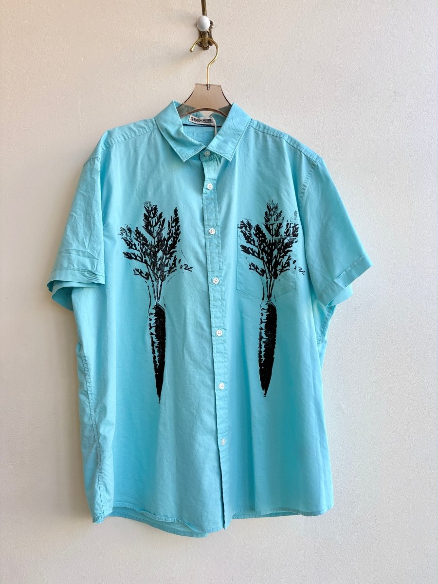 “Tanner” Bright Teal Carrot Print Shirt (Reworked) - Made X Hudson