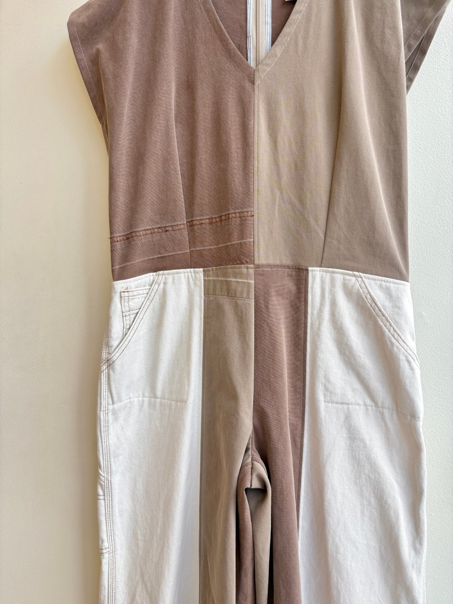 Tan & Cream Patchwork Denim Jumpsuit - Made X Hudson