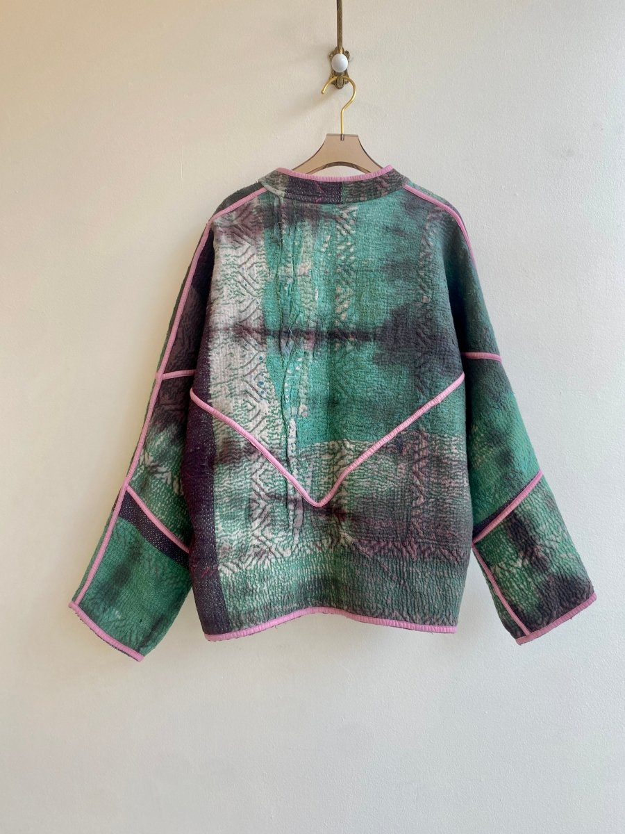 Reversible Ladhiya Quilted Jacket in Colors Green, Pink & Purple, Pink - Made X Hudson