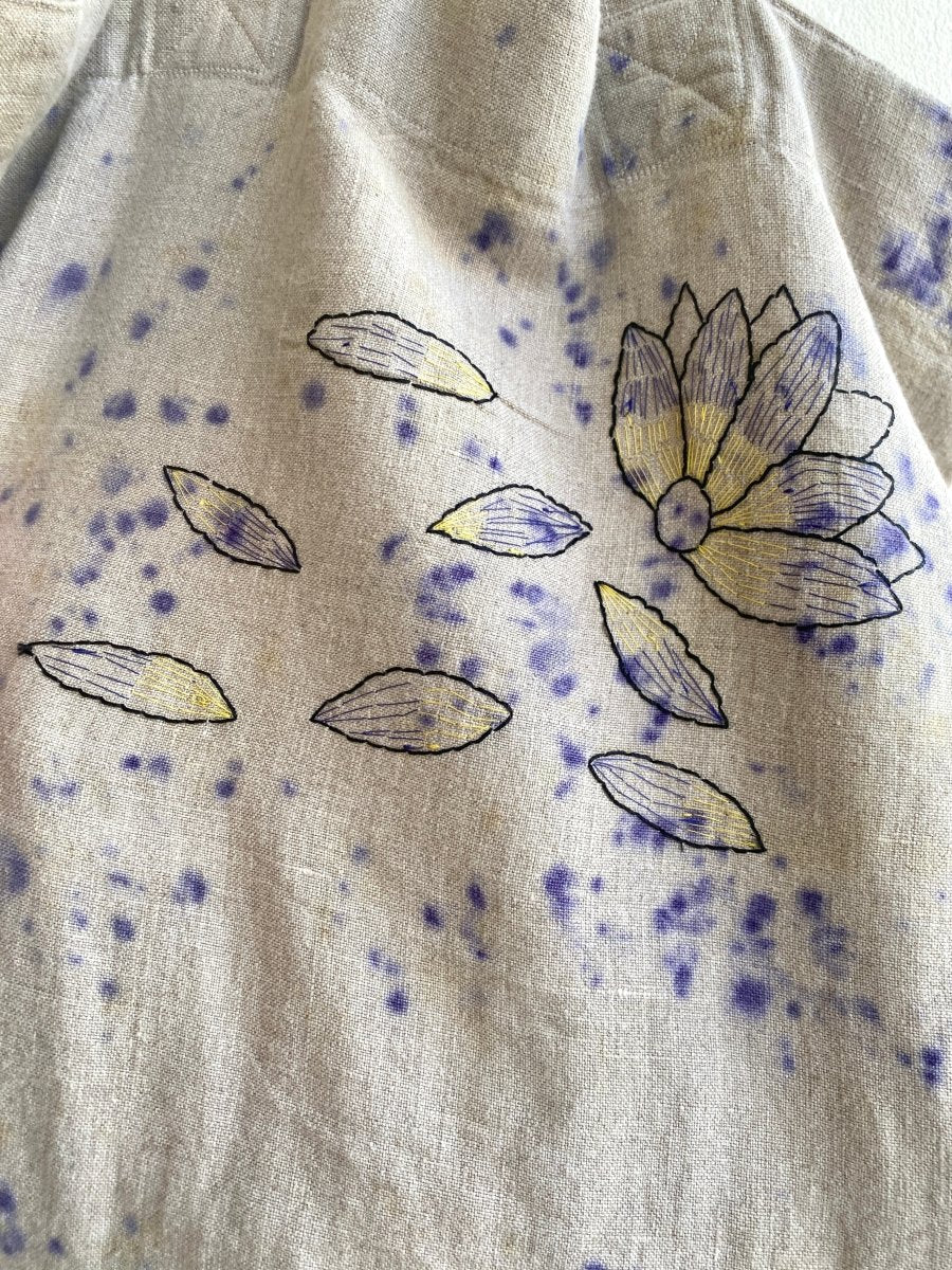 Organic Linen Hand Embroidered Flower Petal & Natural Dyed Tote - Made X Hudson