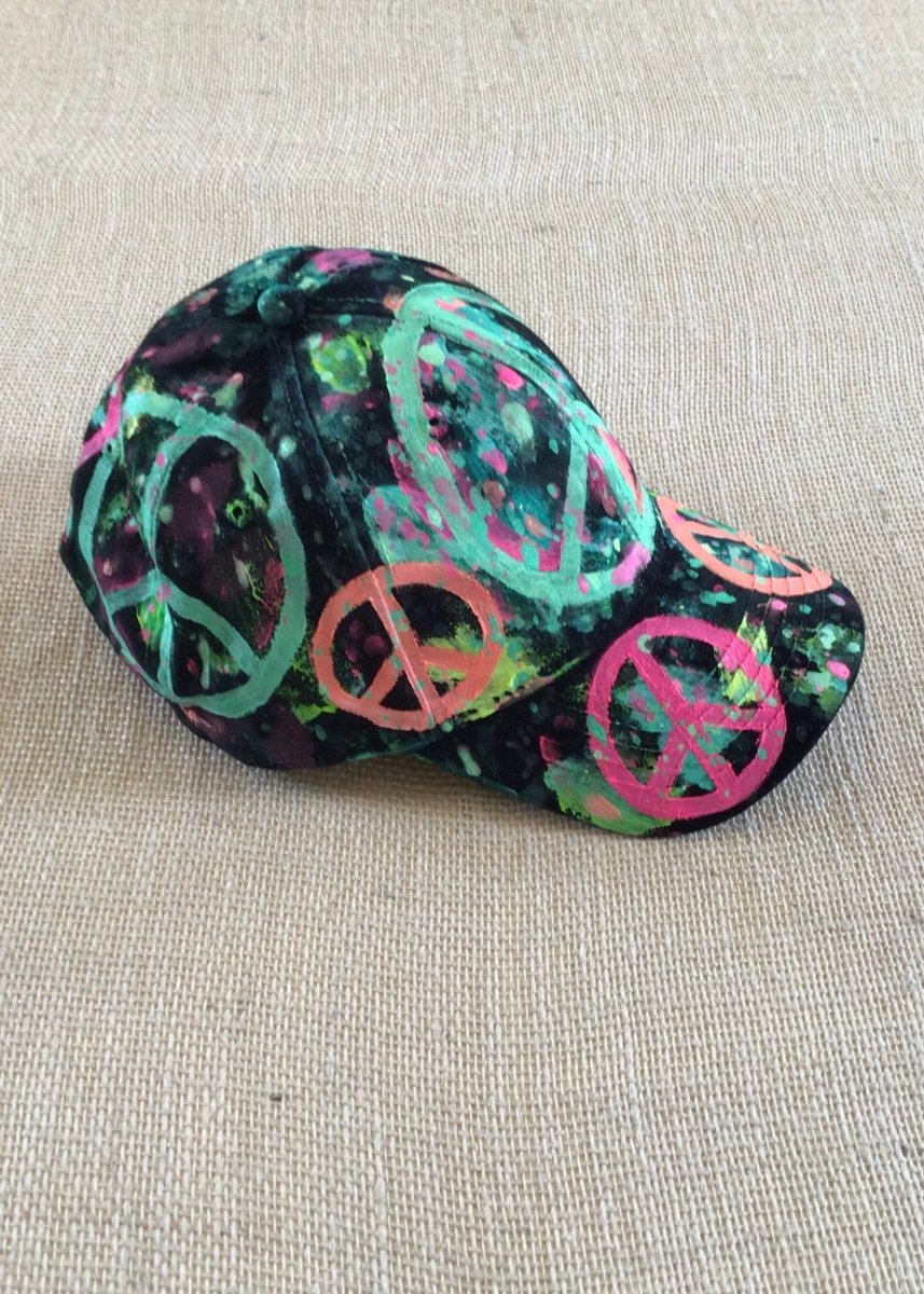 Black Hand Painted Neon Peace Sign Baseball Cap - Made X Hudson