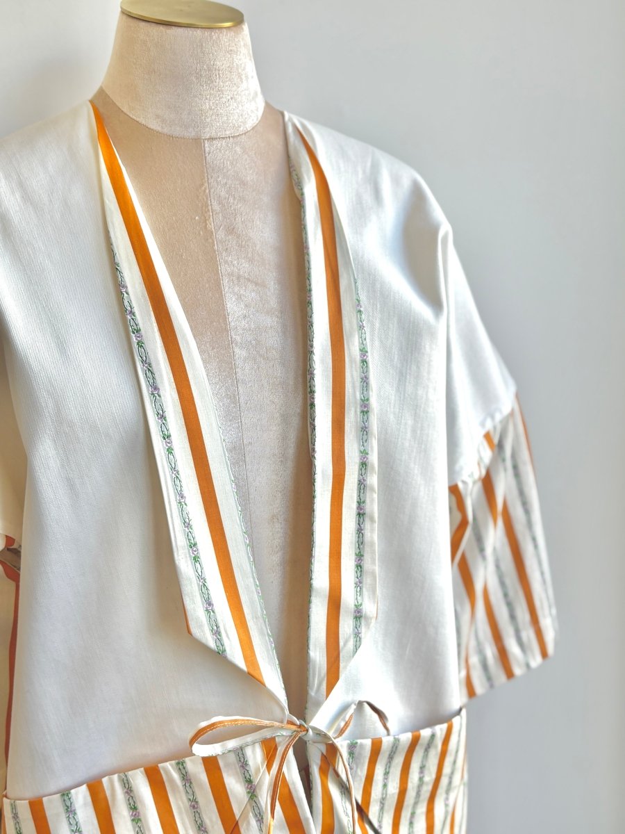 White w/ Orange & Purple Floral Striped Chore Jacket - Made X Hudson