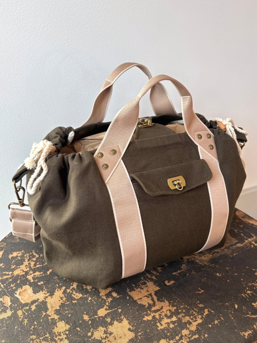 Mini Cross - Body Duffel Bag in Moss Hemp - Cotton with Cream Webbing - Made X Hudson