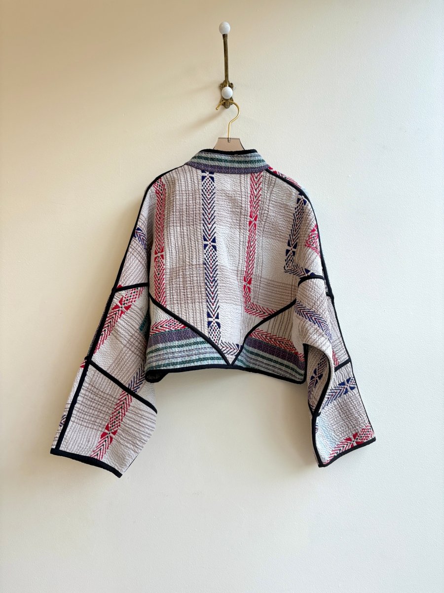 Reversible Kaira Quilted Cropped Jacket in Colors White, Blue, Purple, Green, Red & White, Light Grey, Green, Purple, Red, Peach - Made X Hudson