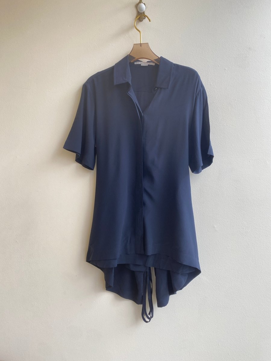 Stella McCartney | Navy Button Down Top w/ Ruffle Back Peplum (Vintage) - Made X Hudson