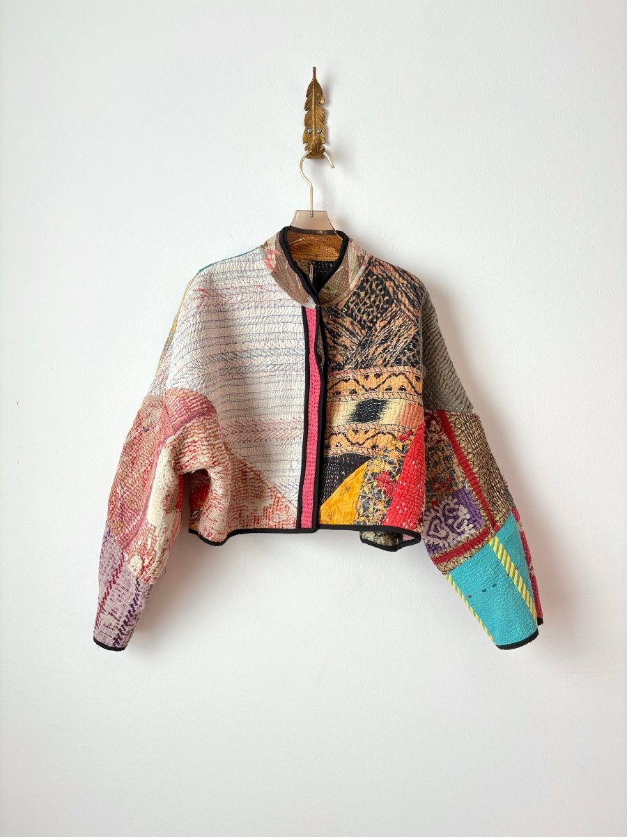 Reversible Kaira Quilted Cropped Jacket in Colors Marigold, Salmon, Red, Grey & Sage, Black, Purple, Powder Blue - Made X Hudson