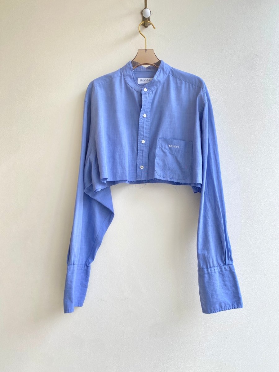 Blue Annette Crop Top w/ Flower Lace Appliqué (Reworked) - Made X Hudson