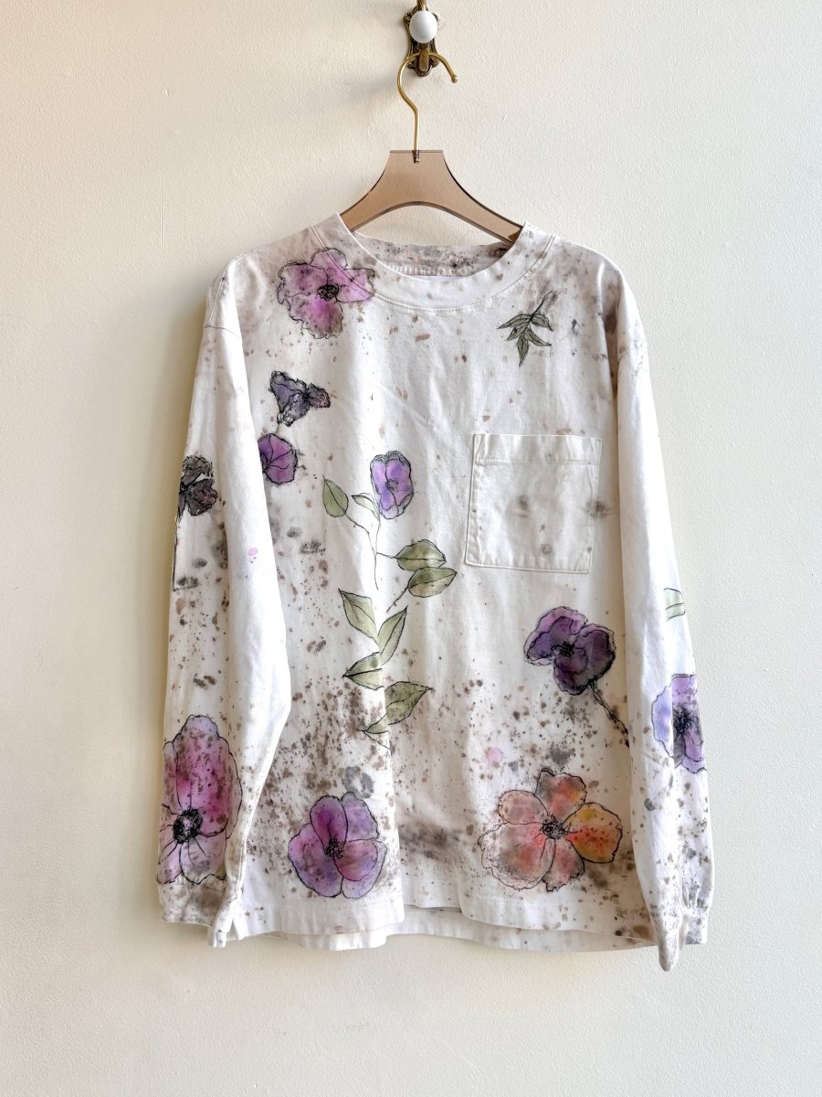 Eco Speckled and Hand Painted Violets Long Sleeve Cotton Shirt (Reworked) - Made X Hudson