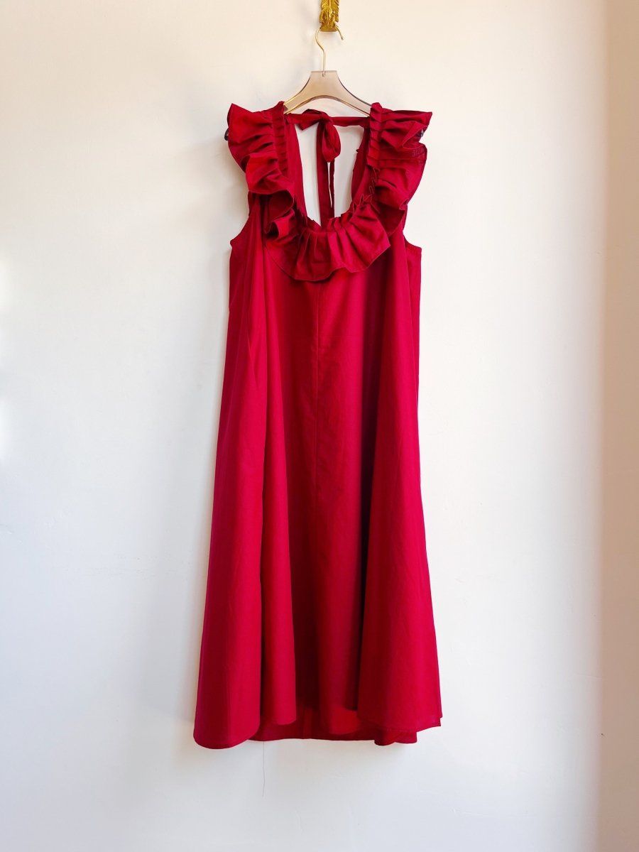 Sweet Cherry Sleeveless Keyhole Back Ruffle Dress w/ Belt - Made X Hudson
