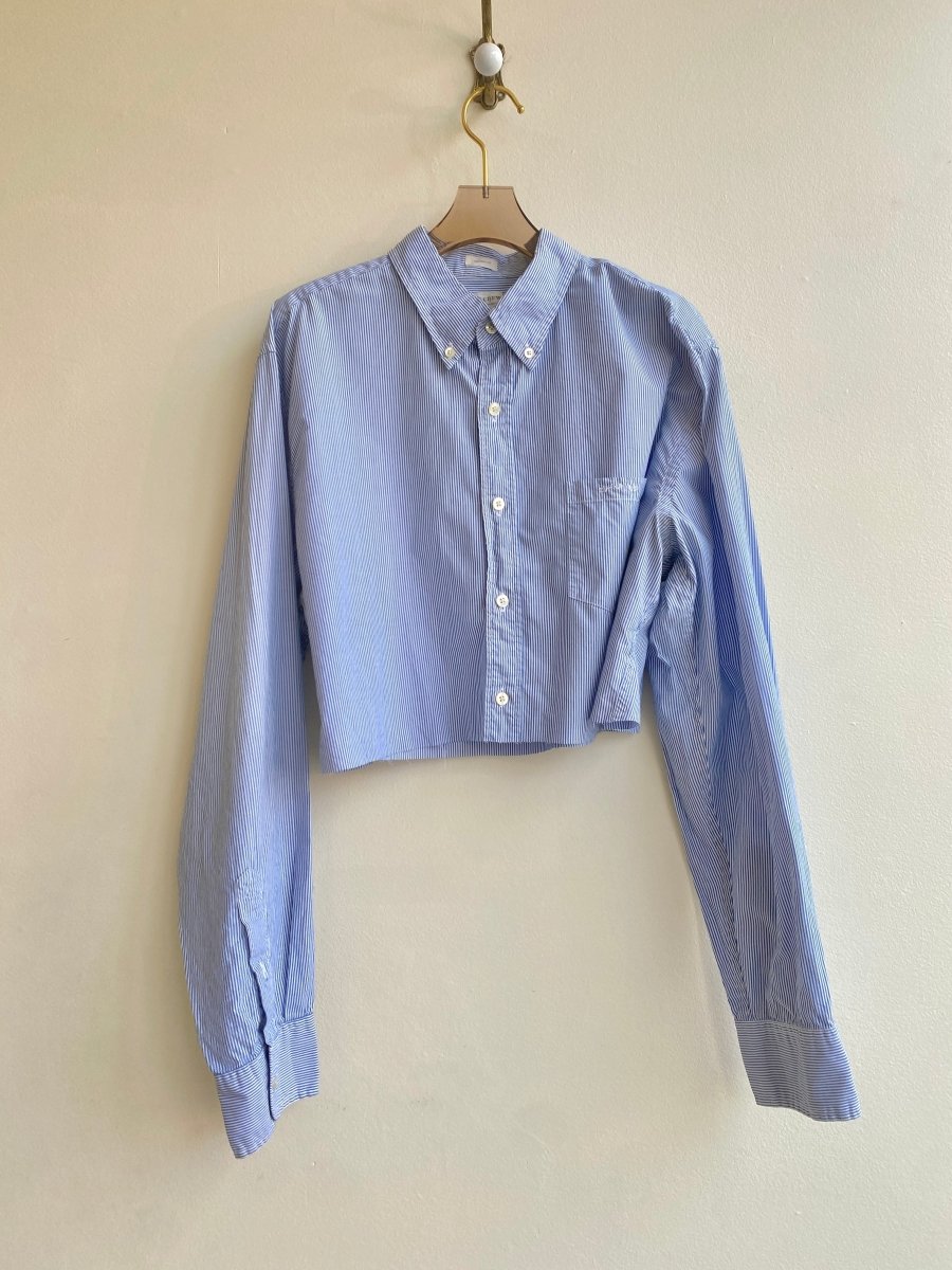 Annette Crop Blue Pinstripe Top (Reworked) - Made X Hudson