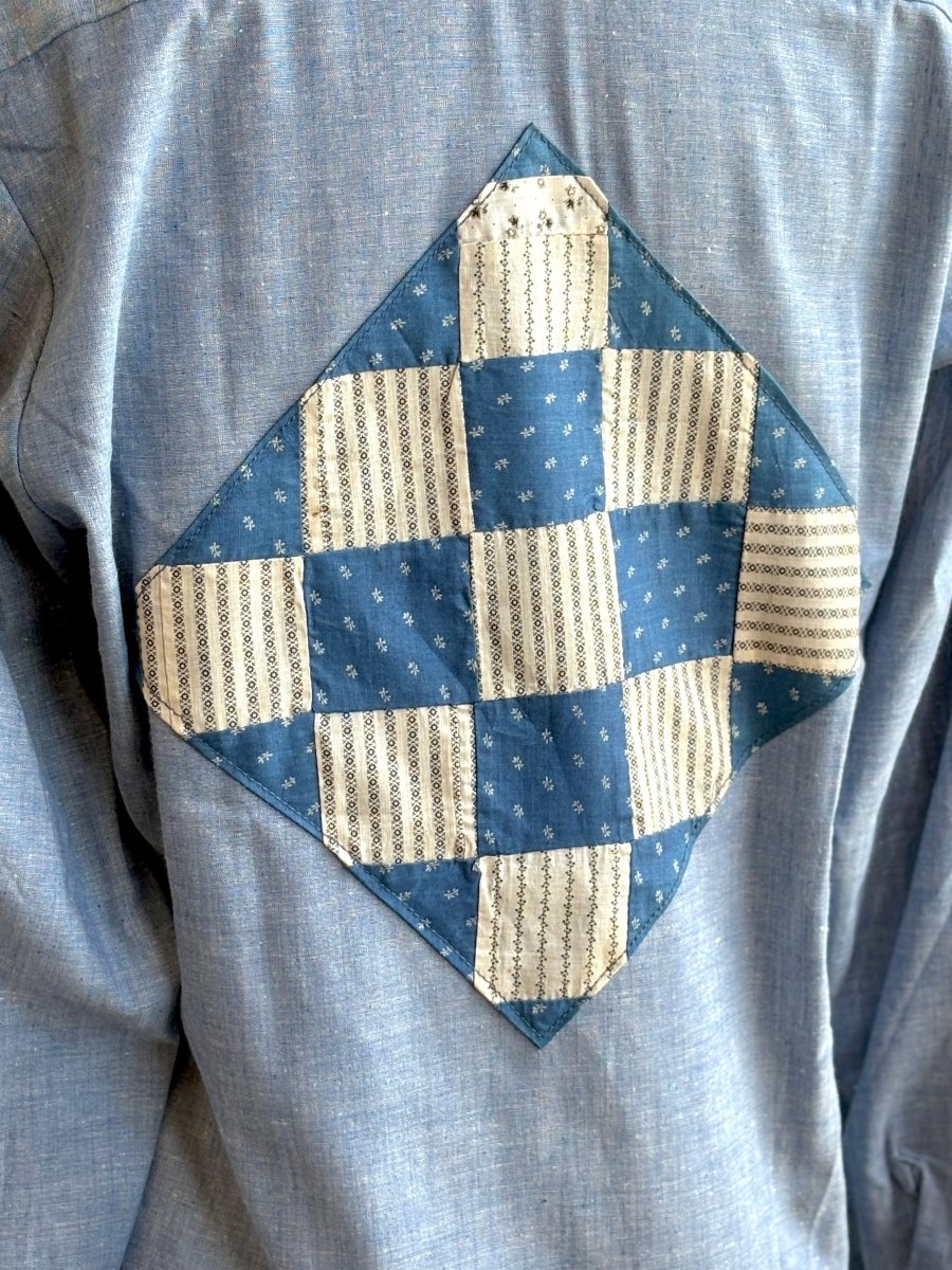 Chambray Shirt w/ Vintage Indigo Quilt Patch (Reworked) - Made X Hudson