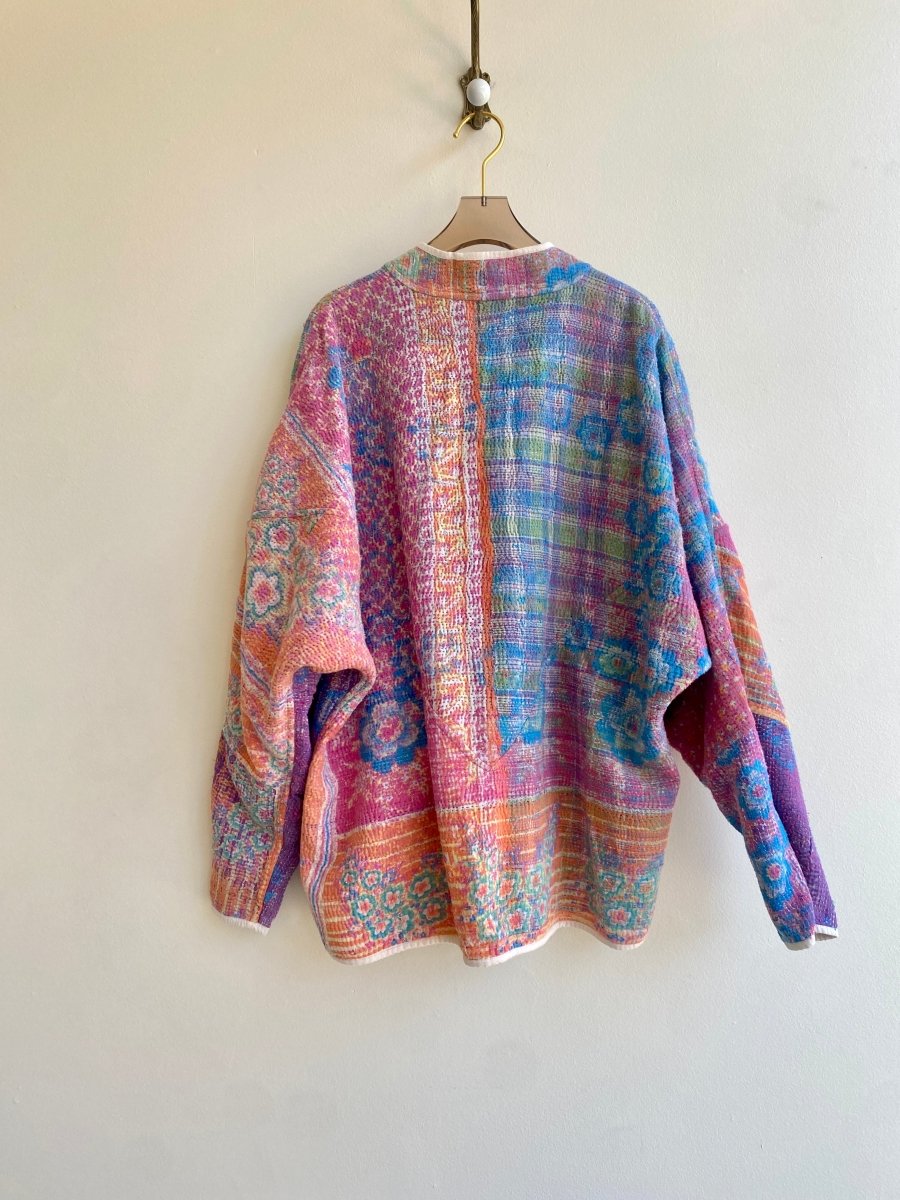 Reversible Ladhiya Quilted Jacket in Colors Pink, Purple, Orange & Blue, Orange, Pink - Made X Hudson