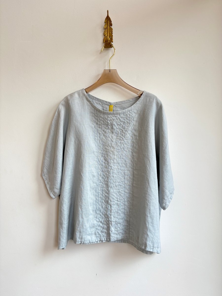 Organic Linen Tee w/ Embroidered Embellishment (Dusk Blue) - Made X Hudson