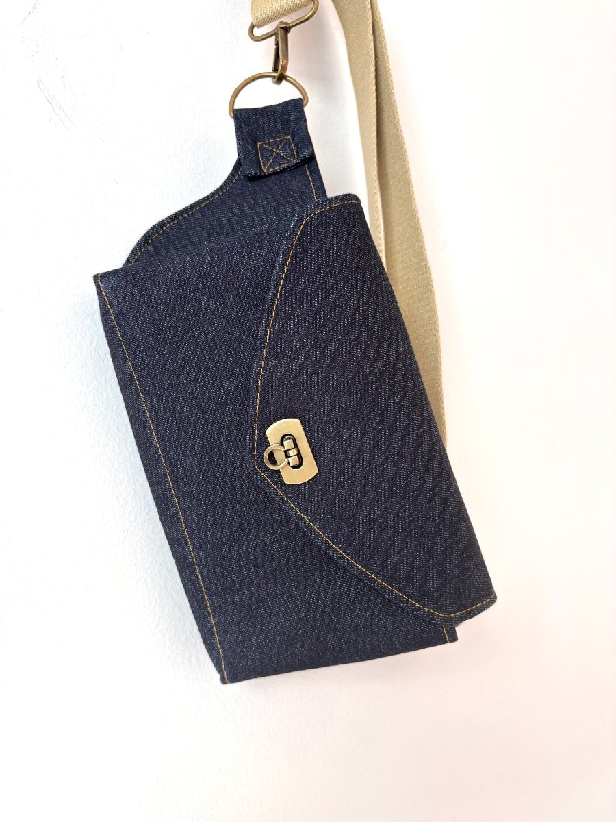 Cross - Body Bag in Steel Blue Denim w/ Gold stitching - Made X Hudson