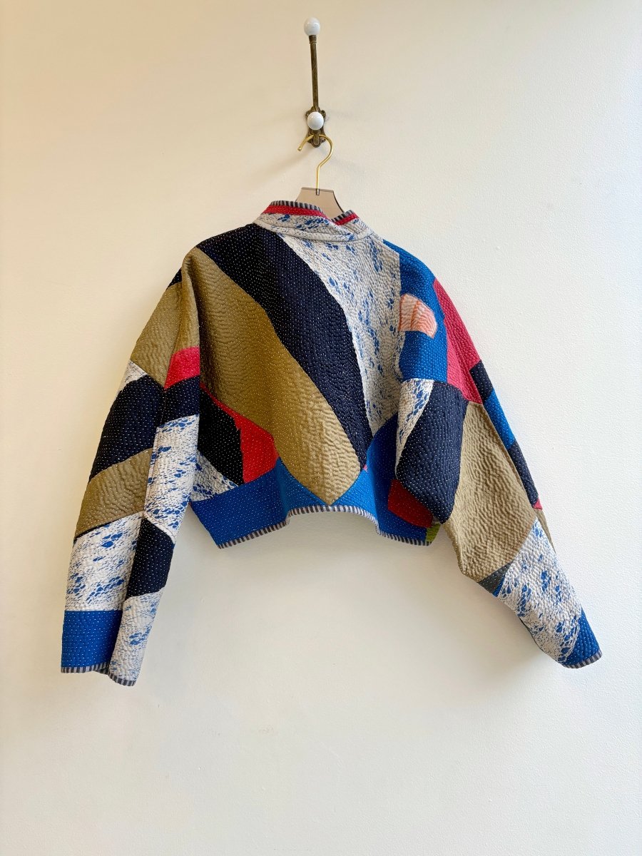 Reversible Kaira Quilted Cropped Jacket in Colors Sage Green & Blue, Red, Black, Mustard - Made X Hudson