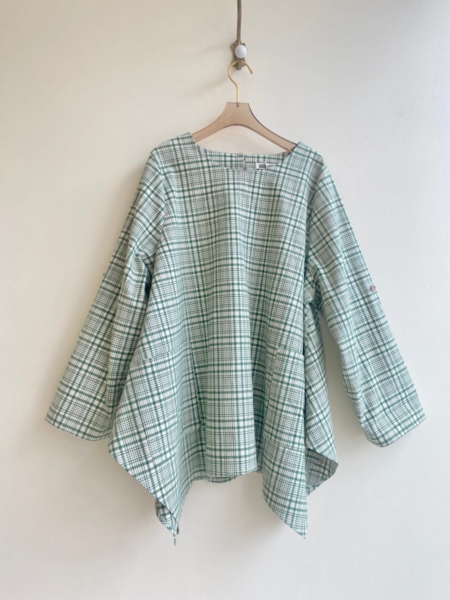 Green & Cream Plaid Handkerchief Hem Shirt w/ Patch Pockets - Made X Hudson