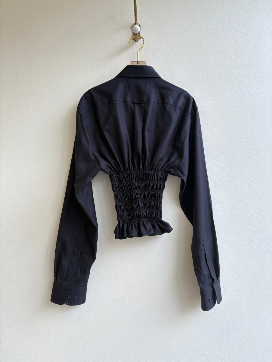 The George Top | Black Button Down Top w/ Smocked Waist (Reworked) - Made X Hudson