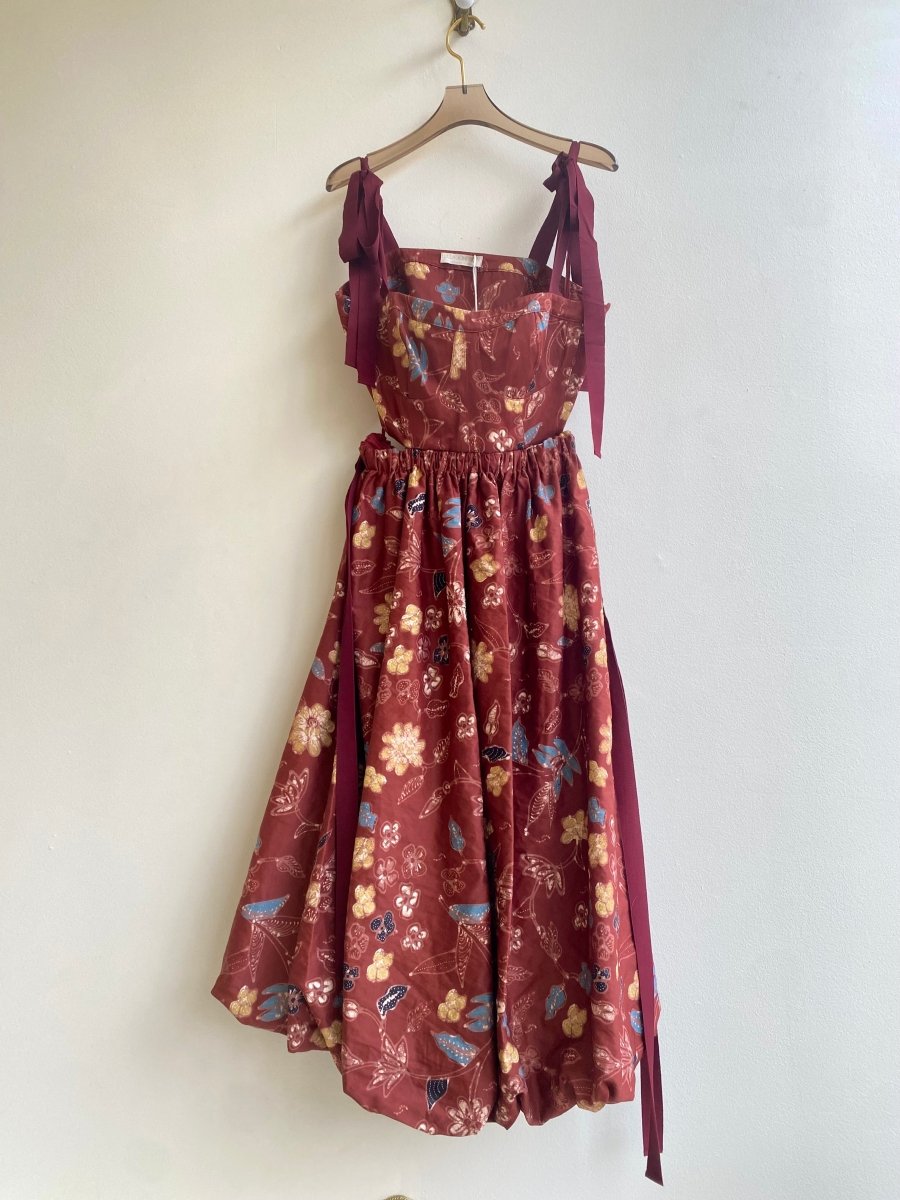 Ulla Johnson | Maroon Floral Adjustable Strap & Waist Dress (Vintage) - Made X Hudson