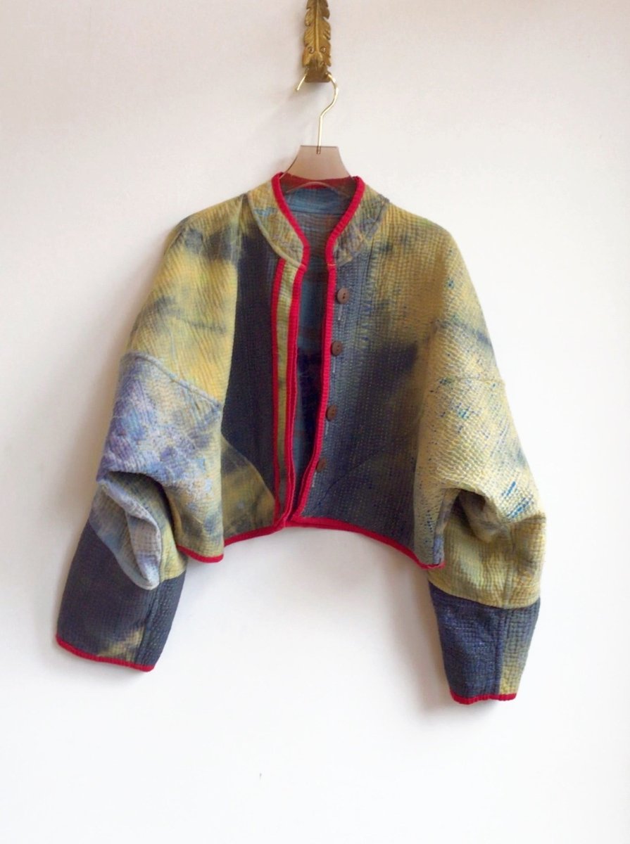 Reversible Kaira Quilted Cropped Jacket in Colors Blue Tie Dye & Yellow and Blue Tie Dye - Made X Hudson
