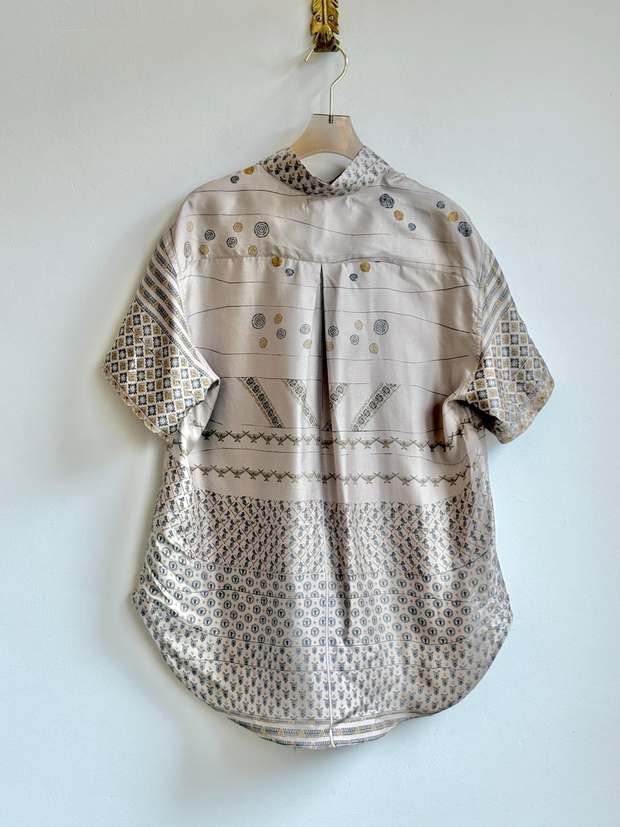 Short Sleeve Popover Shirt in Taupe Multiprint - Made X Hudson