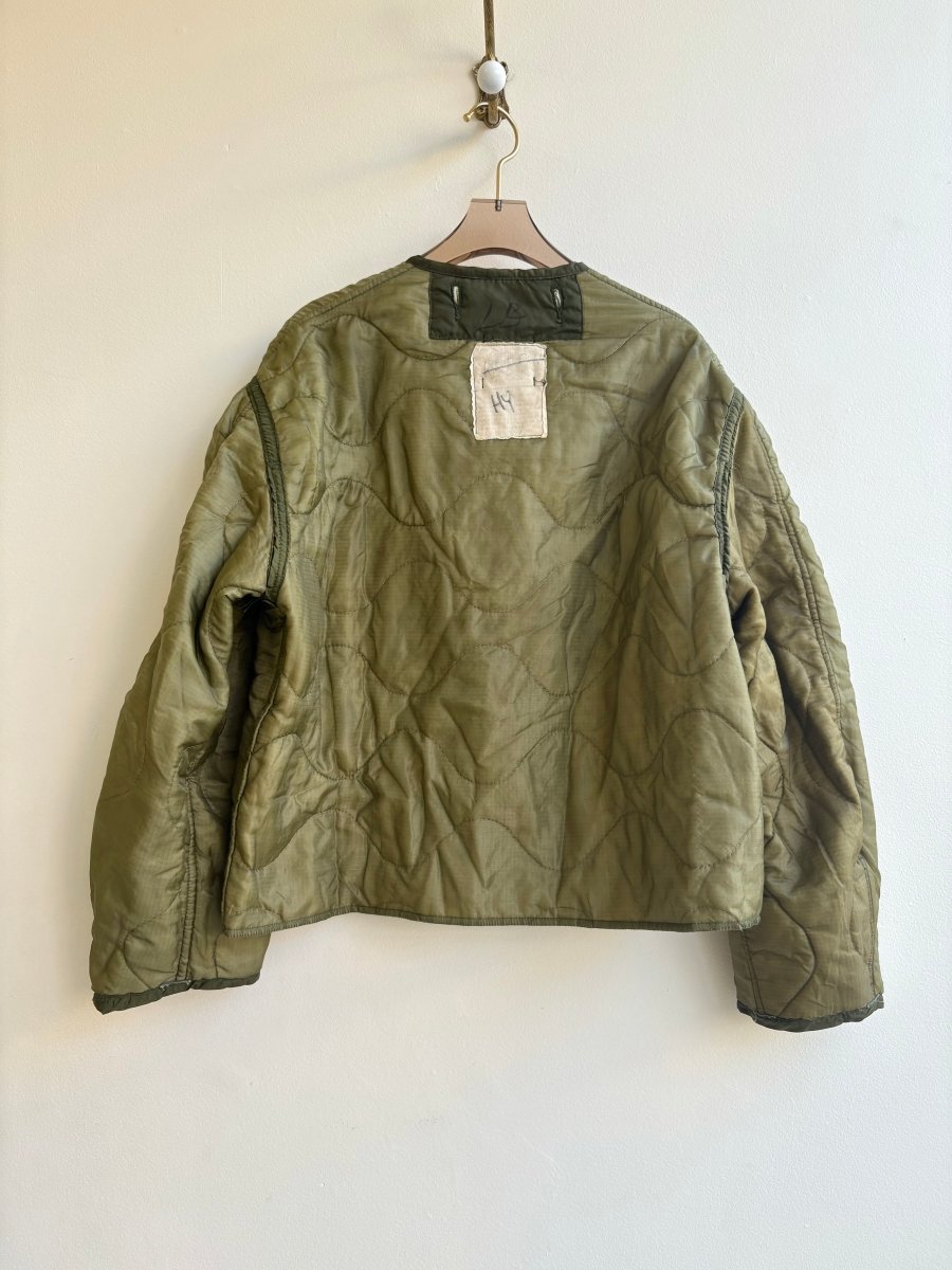 Olive Green Army Liner Quilted Coat w/ Brown Canvas & Gold - Tone Clasps (Reworked) - Made X Hudson