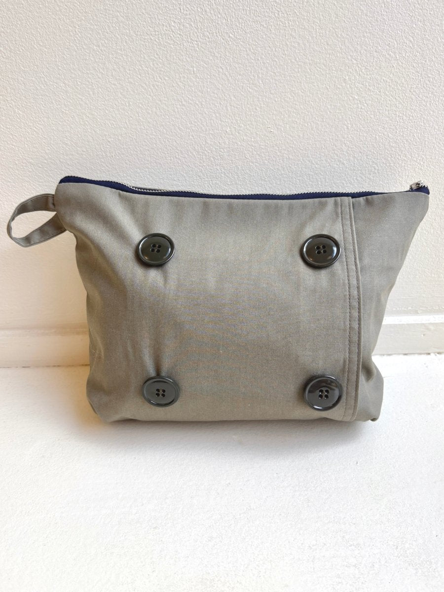 Grey Trench Coat Travel Pouch w/ Olive - Grey Buttons (Reworked) - Made X Hudson