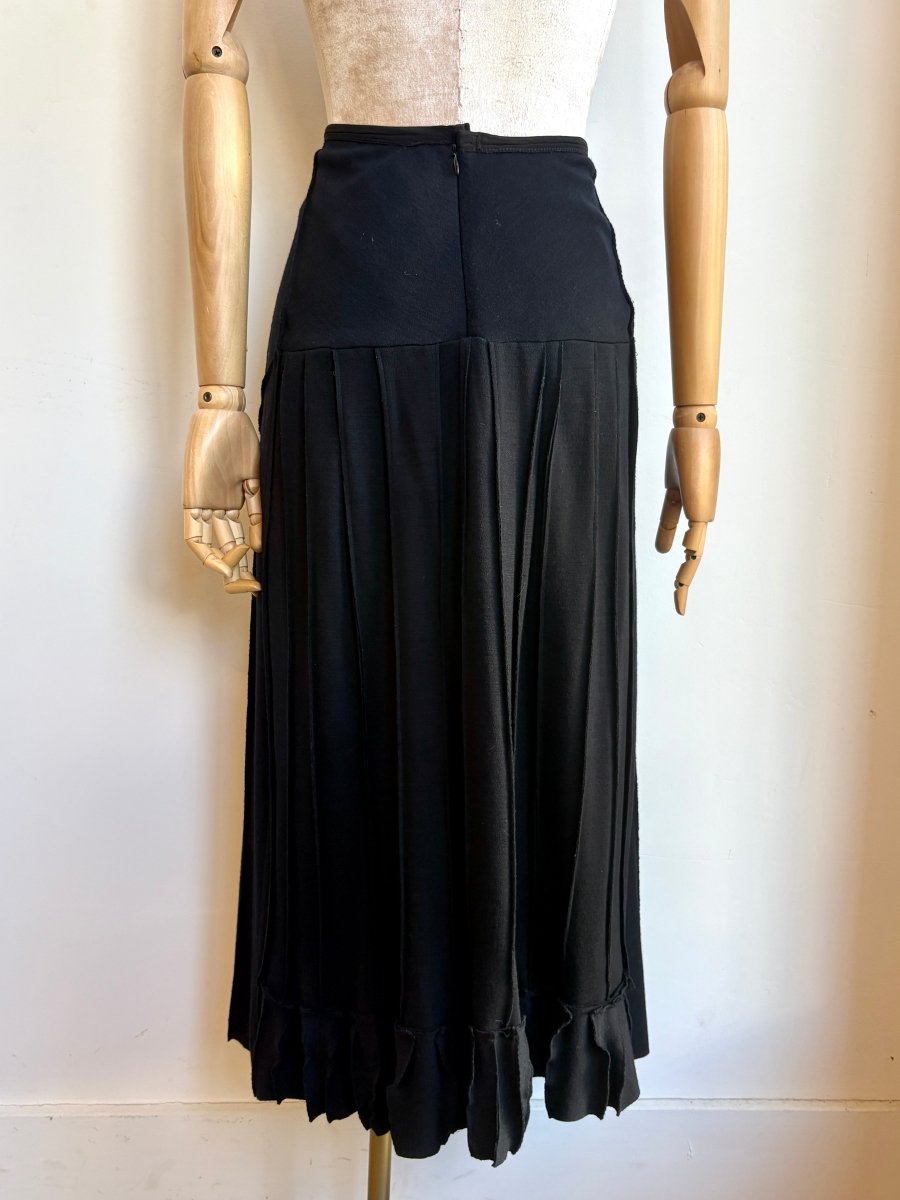 Vilma Mare | Black Maxi Skirt with Diagonal Seaming and Pleating (Vintage) - Made X Hudson
