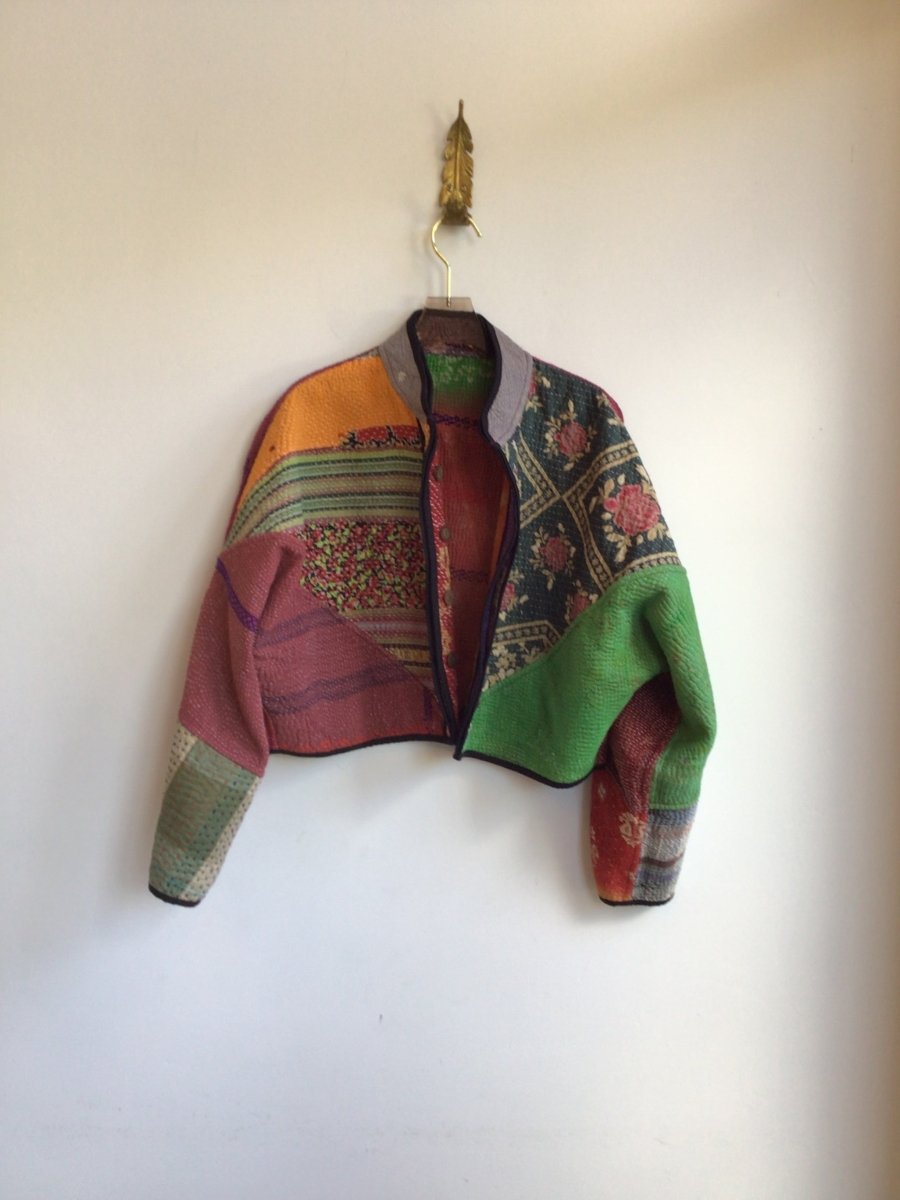 Reversible Kaira Quilted Cropped Jacket in Colors Orange, Pink, Red, Green & Green, Sage, Burgundy, Red - Made X Hudson