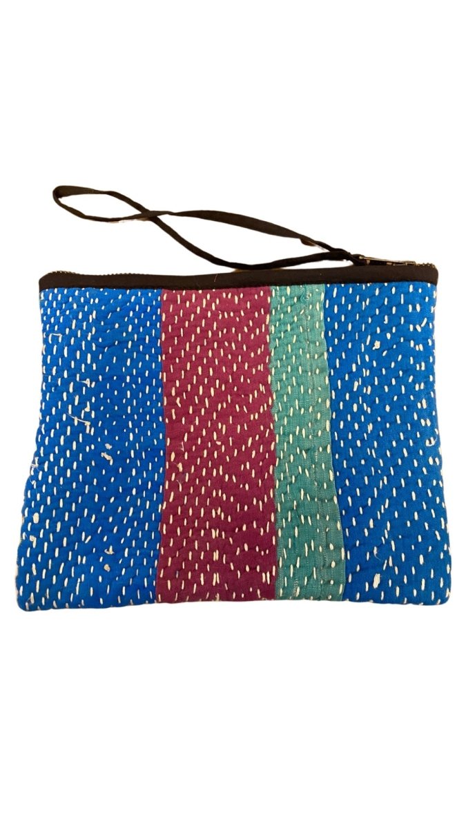 Biju Vintage Kantha Quilted Zipper Pouch in Colors Blue, Wine, White, Green & Black - Made X Hudson