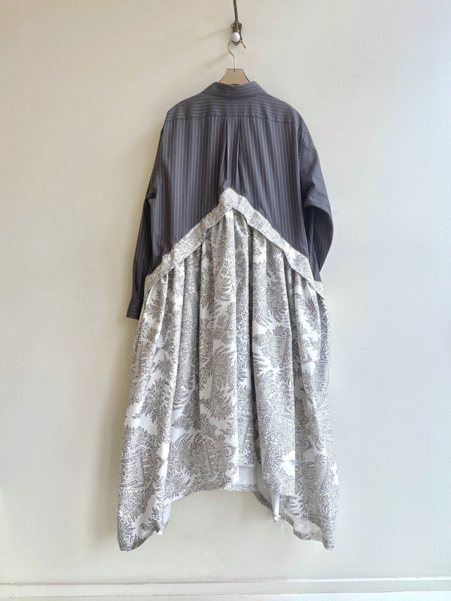 V - Line Shirtwaist Dress in French Lilac Stripe and Grey Paisley (Reworked) - Made X Hudson