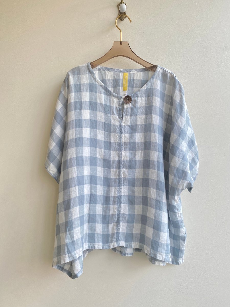 Blue Grey Gingham Studio Tee - Made X Hudson