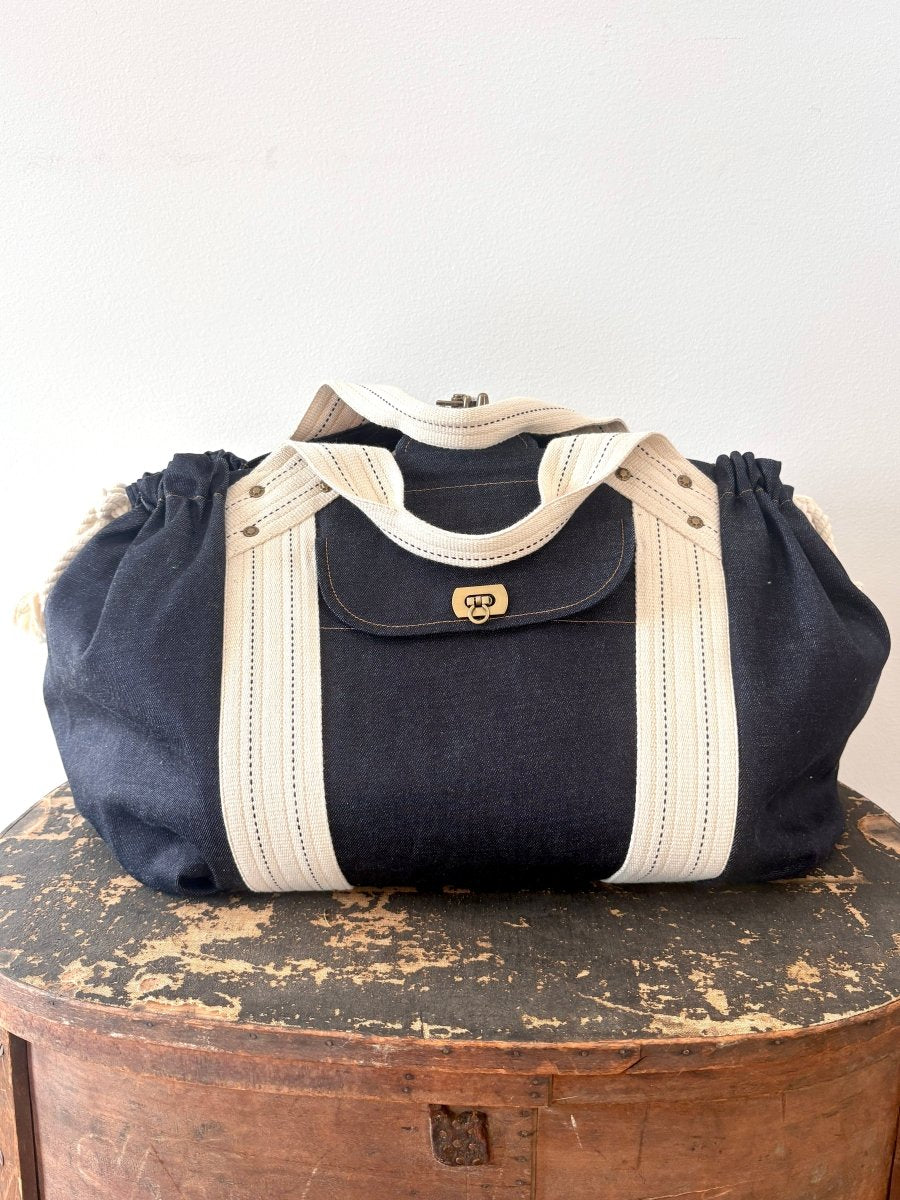 Cross - Body Duffel Bag in Denim w/ Gold Stitching - Made X Hudson