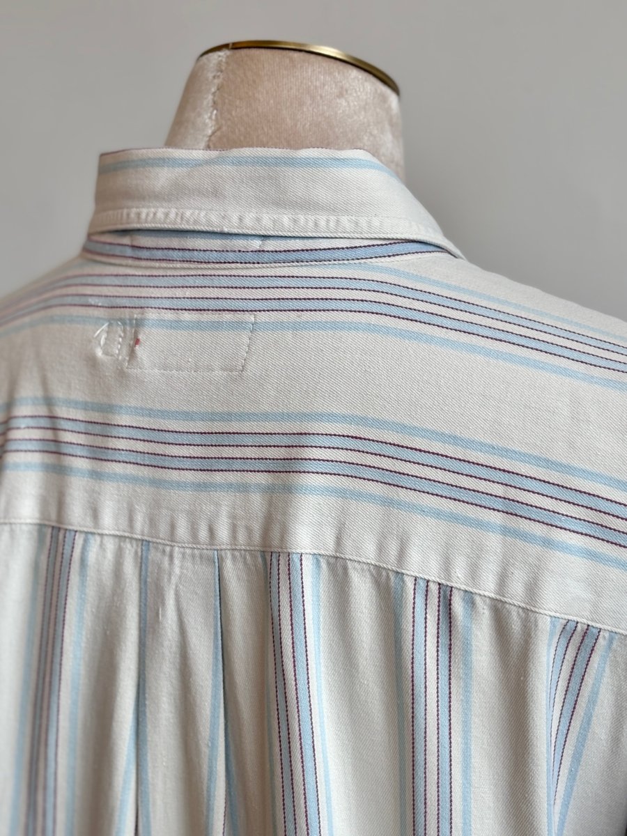 White w/ Light Blue & Red Stripes Denim Shirtjacket (Reworked) - Made X Hudson