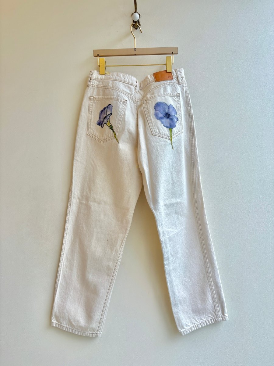 "Marnie" Morning Glory White Jeans | Hand Painted (Reworked) - Made X Hudson