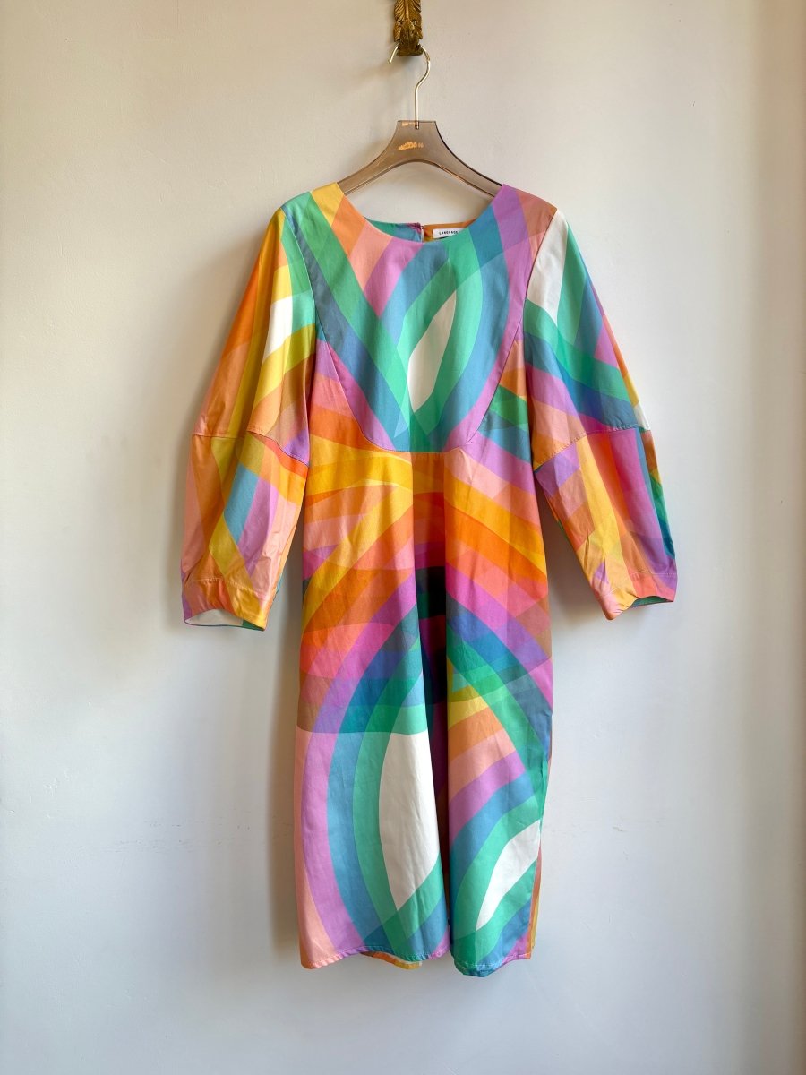 Rainbow Stripe Bib Dress w/ Balloon Sleeves - Made X Hudson