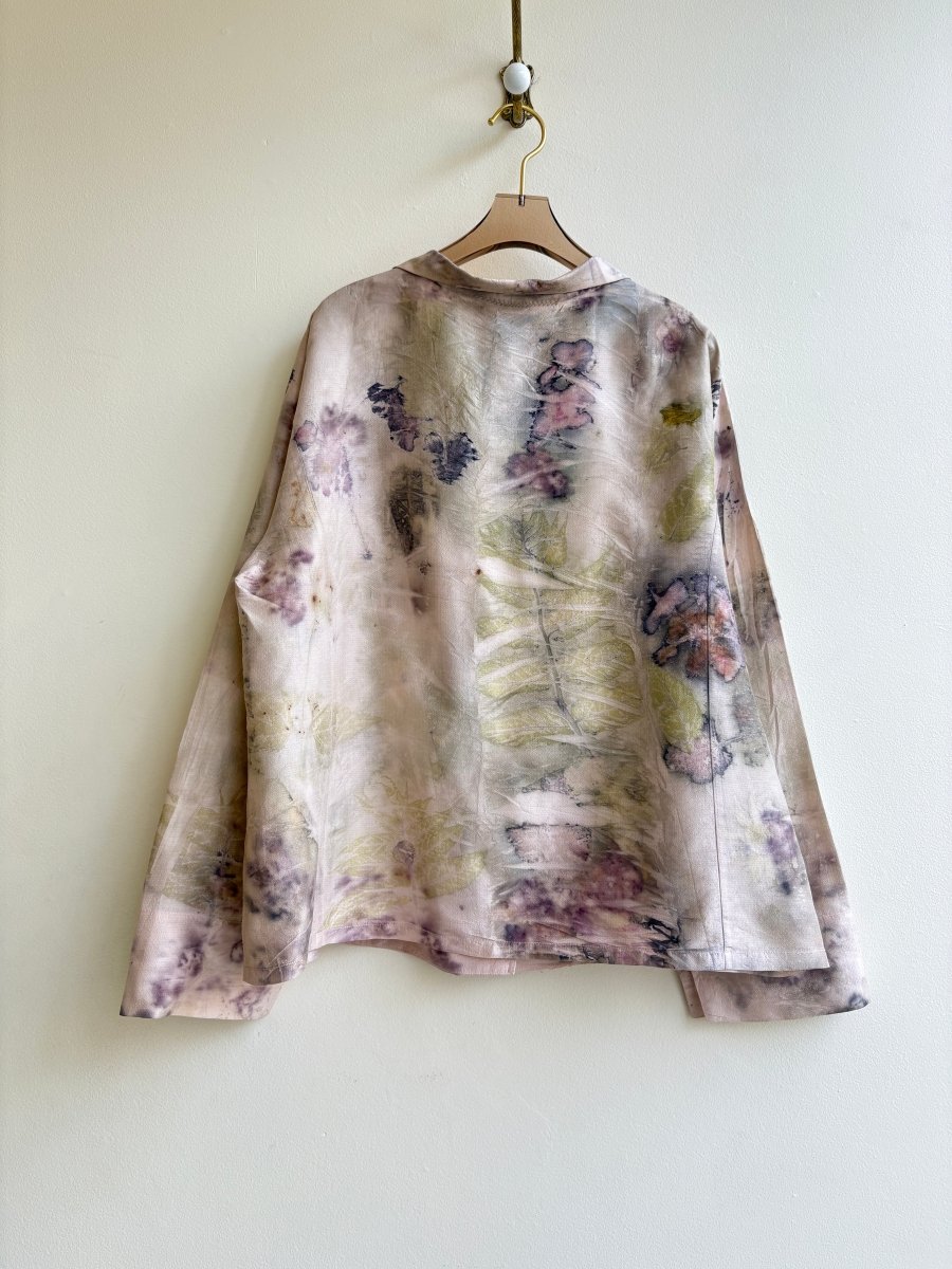 Pale Pink Silk Button Up Shirt/Jacket w/ Covered Buttons (Reworked) - Made X Hudson