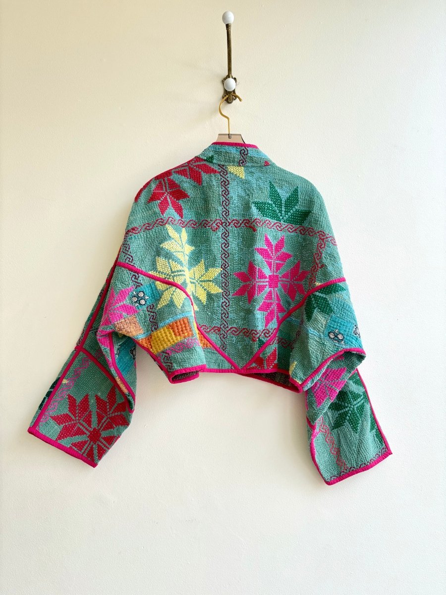 Reversible Kaira Quilted Cropped Jacket in Colors Blue, Green, Bright Pink, Yellow, Red & Purple, Blue, Tan, Bright Pink, Yellow, Green - Made X Hudson