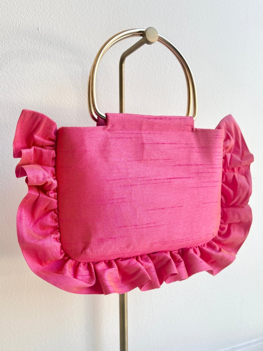 Watermelon Pink Iridescent Dupioni Minnie Ruffle Bag - Made X Hudson