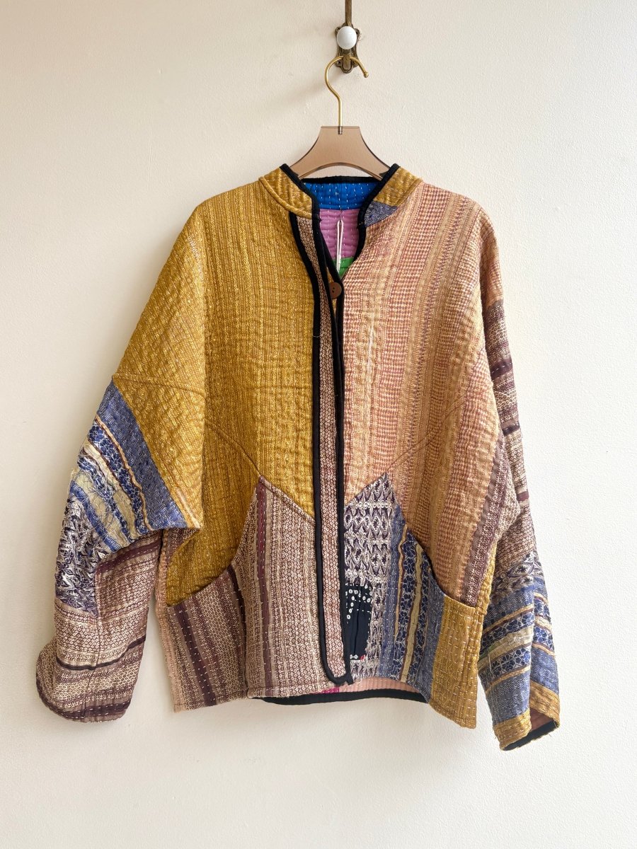 Reversible Ladhiya Quilted Jacket in Colors Pink, Red, Green, Mustard & Gold, Purple, Blue, Brown - Made X Hudson